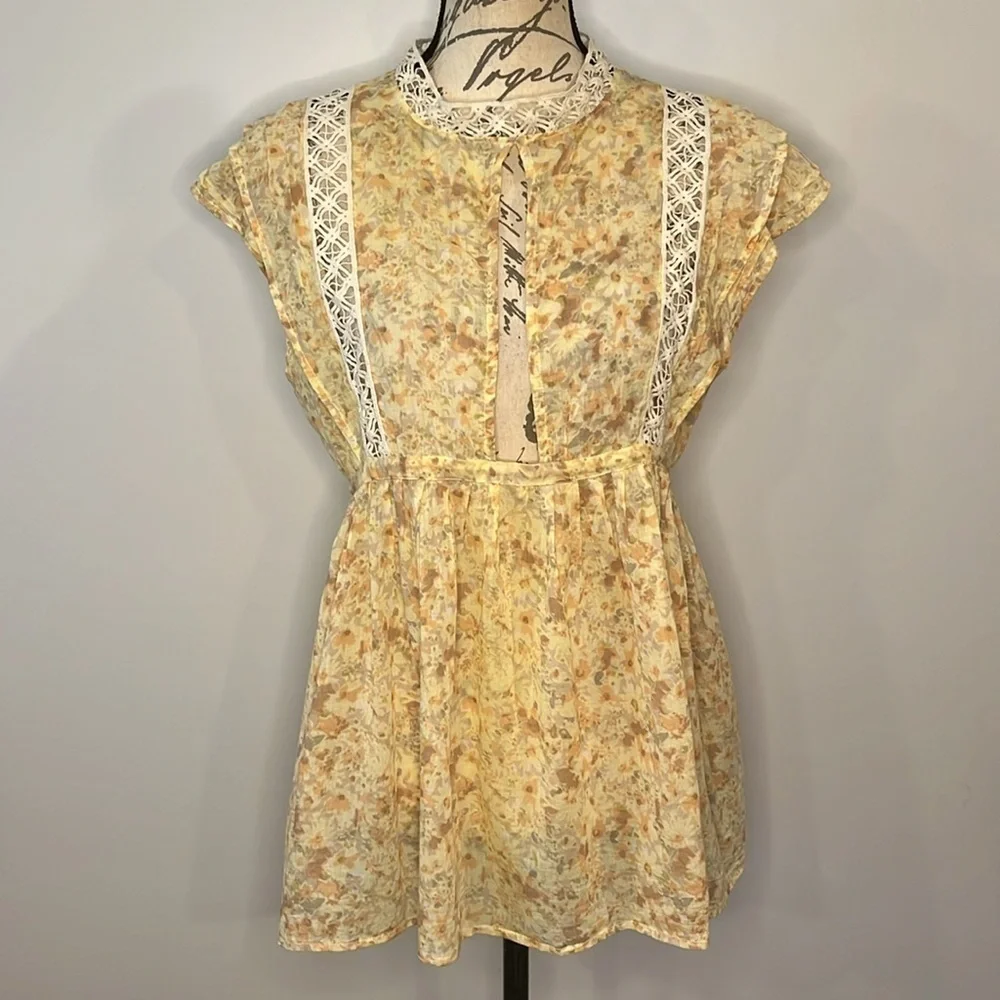 Free People One Eva top tunic crochet detail front to back reversible S